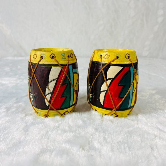 Vintage Native American Indian Design Tom Tom Drum Salt and Pepper Shakers HTF - Picture 3 of 7